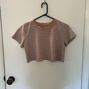 BDG Cropped salmon stripped tee
